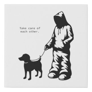 Boy & Dog Stencil Street Art Faux Canvas Print