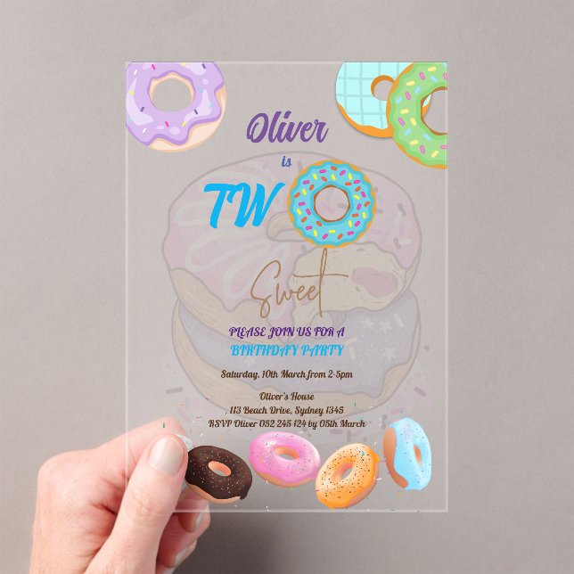 Boy Donut 2nd birthday Acrylic Invitations (Insitu (Handheld))