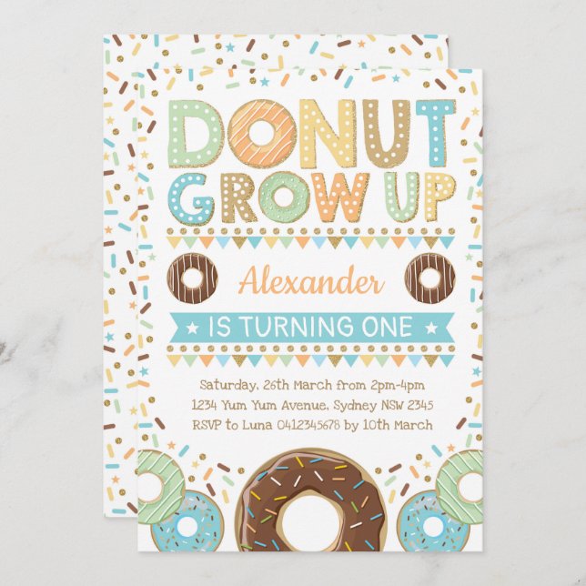 Boy Donut Invitation Donut Birthday Sprinkles (Front/Back)
