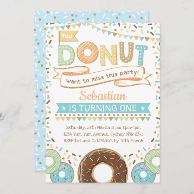 Boy Donut Invitation Donut Birthday Sprinkles (Front/Back)