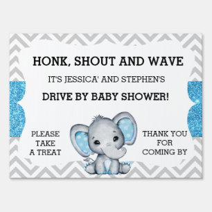 Boy Drive By Baby Shower Elephant Chevron Glitter Sign