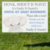 Boy Drive By Baby Shower Elephant Wearing Mask Sign