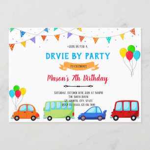 Boy drive by birthday invitation