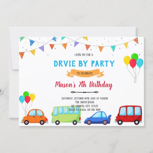 Boy drive by birthday invitation