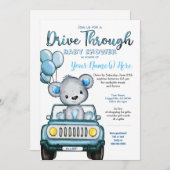 Boy Drive Through Baby Shower Bear Car Invitation (Front/Back)