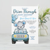 Boy Drive Through Baby Shower Bear Car Invitation (Standing Front)