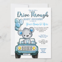 Boy Drive Through Baby Shower Bear Car Invitation
