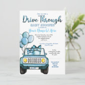 Boy Drive Through Baby Shower Blue Card (Standing Front)
