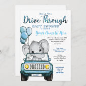 Boy Drive Through Baby Shower Elephant in Car Invitation (Front/Back)