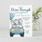 Boy Drive Through Baby Shower Elephant in Car Invitation (Standing Front)