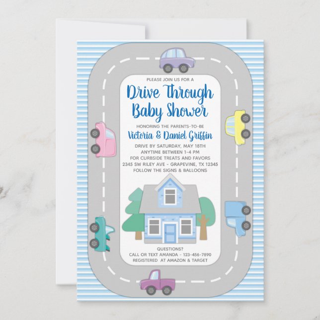 Boy Drive Through Baby Shower Invitation (Front)