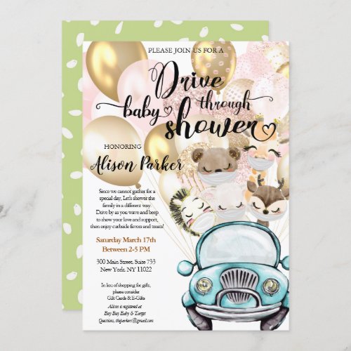 Boy Drive Through Baby Shower  Safari Friends Invitation