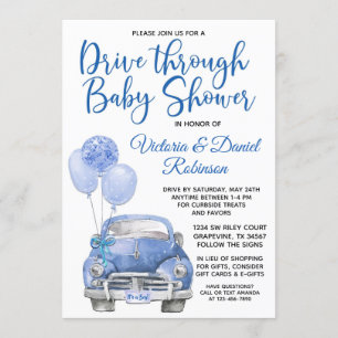 Boy Drive Through Covid Baby Shower Car Invitation