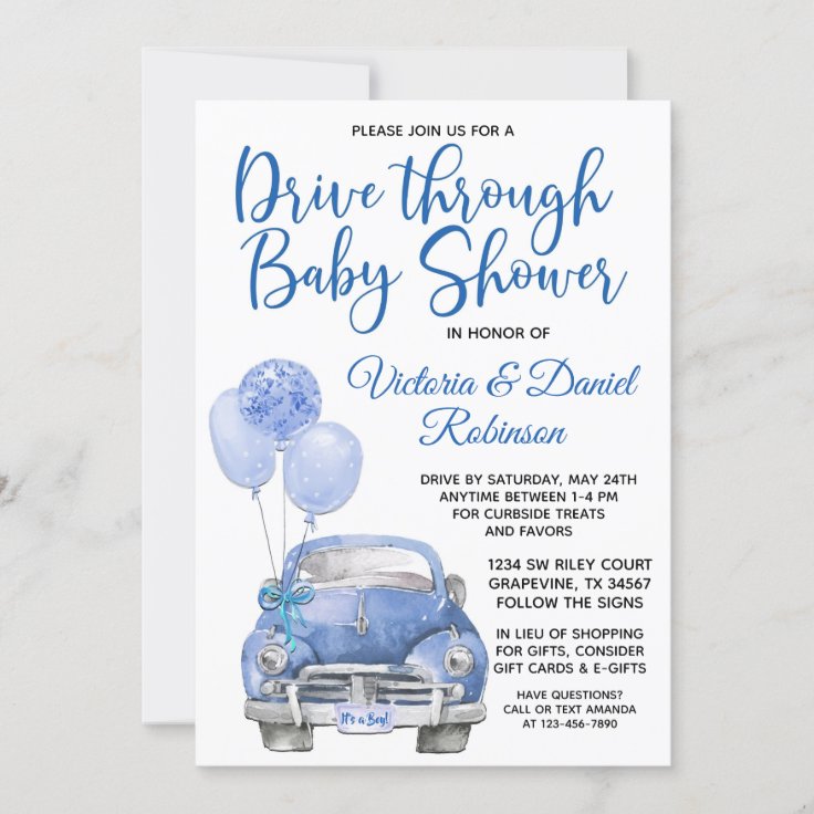Boy Drive Through Covid Baby Shower Car Invitation Zazzle
