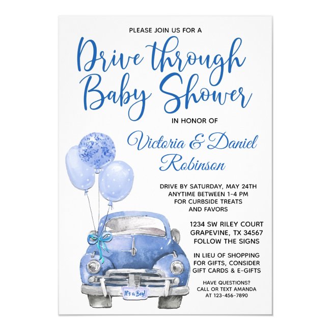 Boy Drive Through Covid Baby Shower Car Invitation
