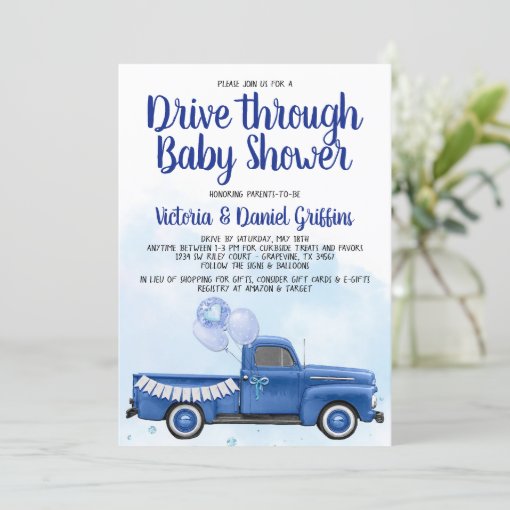 Boy Drive Through Covid Baby Shower Truck Invitation Zazzle