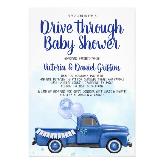 Boy Drive Through Covid Baby Shower Truck Invitation