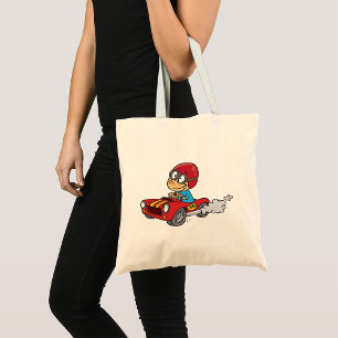 Boy Driving Red Race Car Tote Bag
