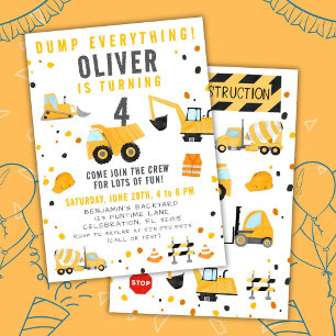 Boy Dump Everything Construction Birthday Party Invitation