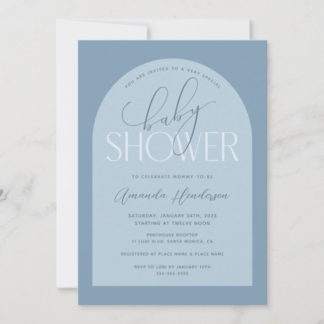 Boy Dusty Blue Baby Shower Invitation (Front)