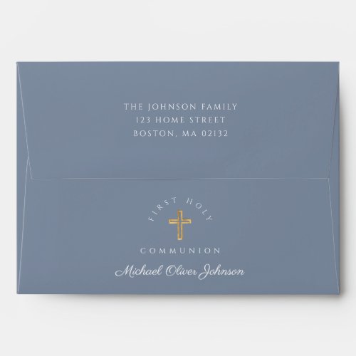 Boy Dusty Blue Religious Cross First Communion Envelope