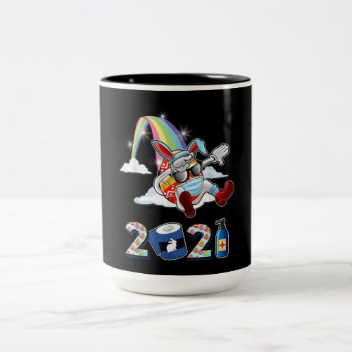 Boy Easter Dabbing Rabbit Bunny Mask Novelty Two_Tone Coffee Mug