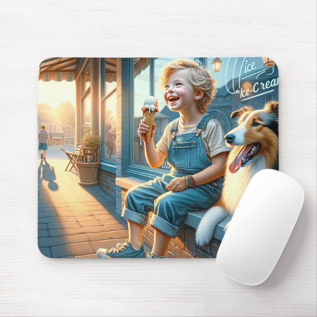 Boy Eating Ice Cream Cone Mouse Pad (With Mouse)