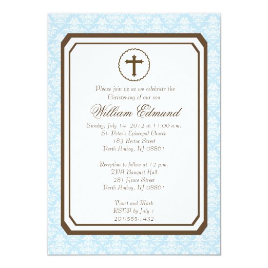 Boy Elegant Christening Invitation - Blue
