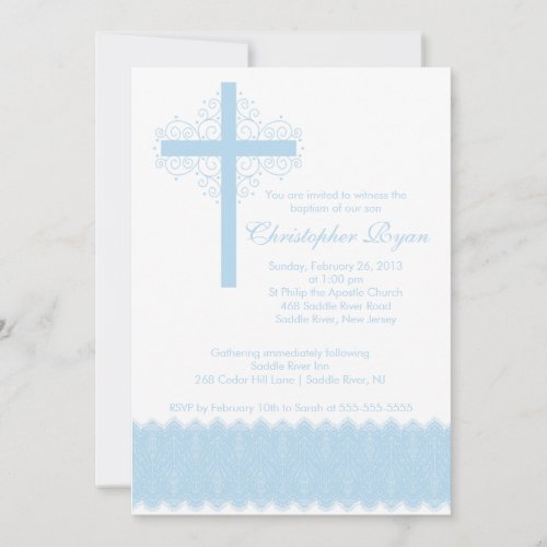 Boy Elegant Lace  Baptism  Christening Cross Invitation