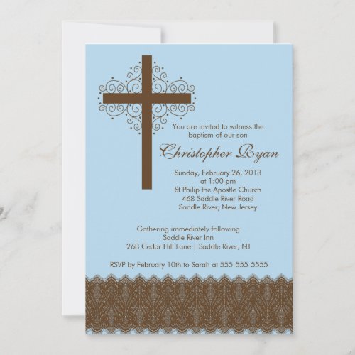 Boy Elegant Lace  Baptism  Christening Cross Invitation