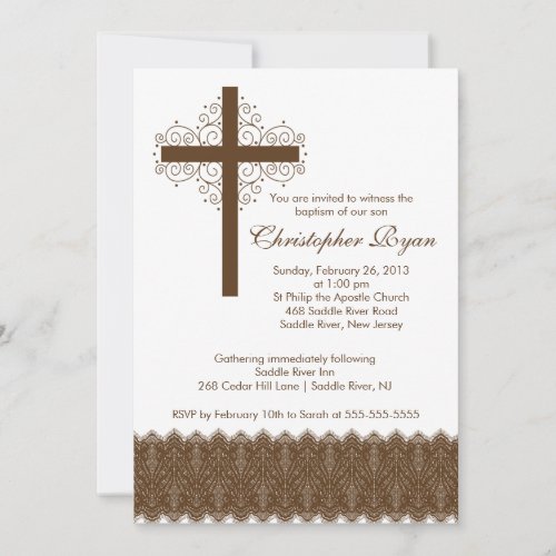 Boy Elegant Lace  Baptism | Christening Cross Card
