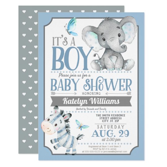 Boy Elephant And Zebra Baby Shower Invitation Zazzle Com Boy Elephant And Zebra Baby Shower Invitation Zazzle Com