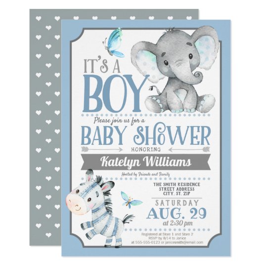 Boy Elephant And Zebra Baby Shower Invitation Zazzle Com