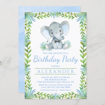 Boy Elephant Any Number Watercolor Birthday Party Invitation by InvitationCentral at Zazzle