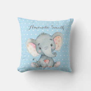Boy Elephant Baby Blue and Gray Throw Pillow