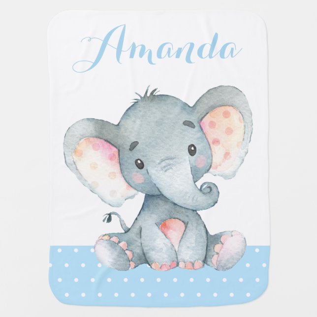 Boy Elephant Baby Blue Baby Blanket (Front)