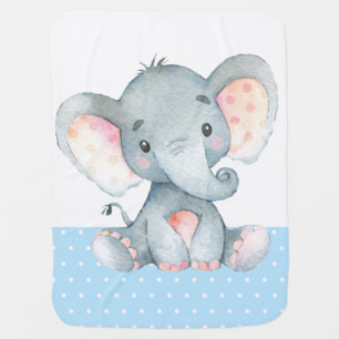 Boy Elephant Baby Blue Baby Blanket