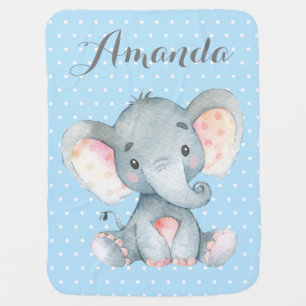 Boy Elephant Baby Blue Baby Blanket