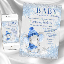 Boy Elephant Baby its Cold Outside Baby Shower Invitation