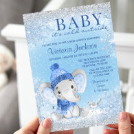 Boy Elephant Baby its Cold Outside Baby Shower Invitation