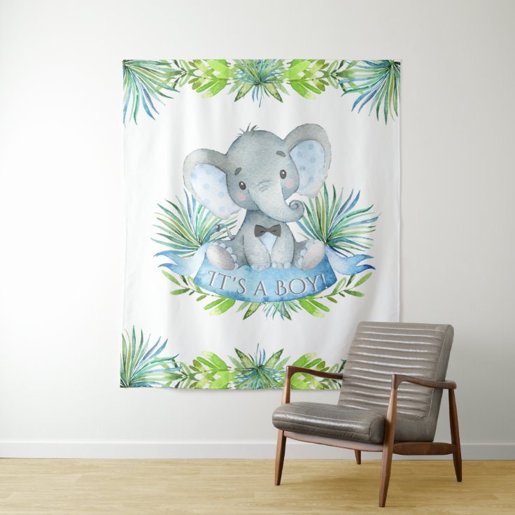 Boy Elephant Baby Shower Backdrop Zazzle