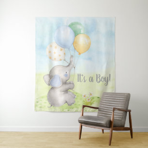 Boy Elephant Baby Shower Backdrop