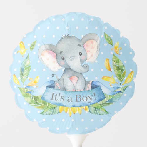 Boy Elephant Baby Shower Blue and Gray Balloon