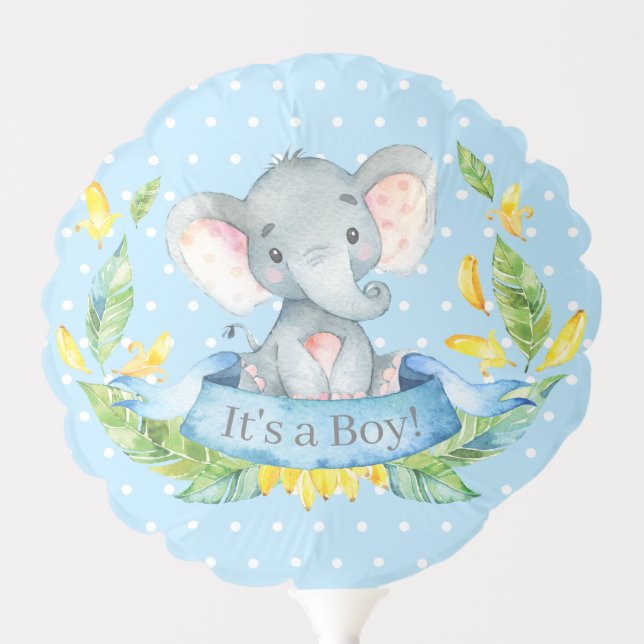 Boy Elephant Baby Shower Blue and Gray Balloon (Front)