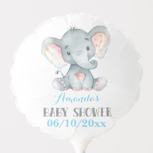 Boy Elephant Baby Shower Blue and Gray Balloon