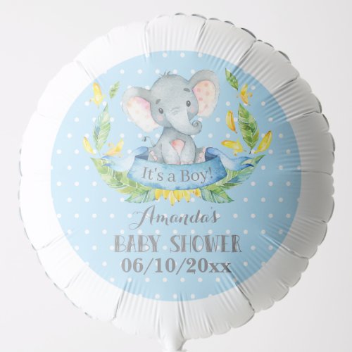 Boy Elephant Baby Shower Blue and Gray Balloon