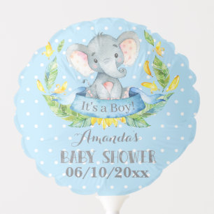 Boy Elephant Baby Shower Blue and Gray Balloon
