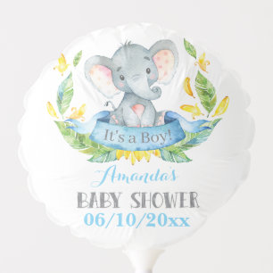 Boy Elephant Baby Shower Blue and Gray Balloon