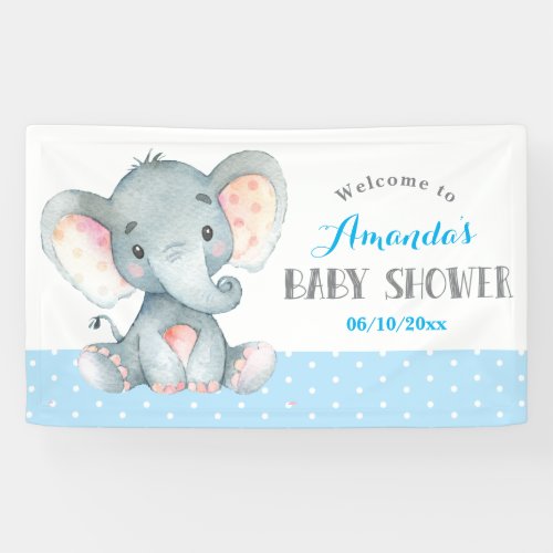 Boy Elephant Baby Shower Blue and Gray Banner