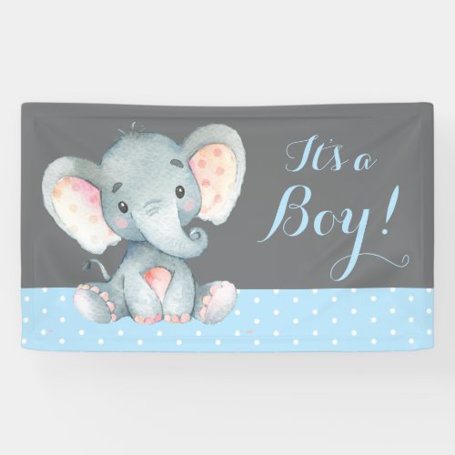 Boy Elephant Baby Shower Blue and Gray Banner